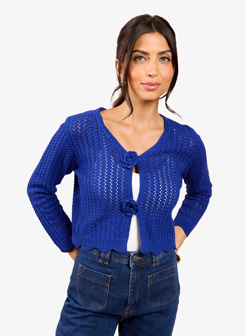 Little Mistress Blue Crochet Cardigan - Image 1